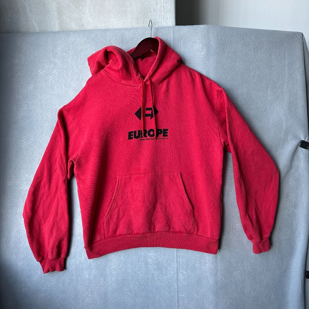 Balenciaga Europe Hoodie Mens Small Red SS18 Logo Sweatshirt